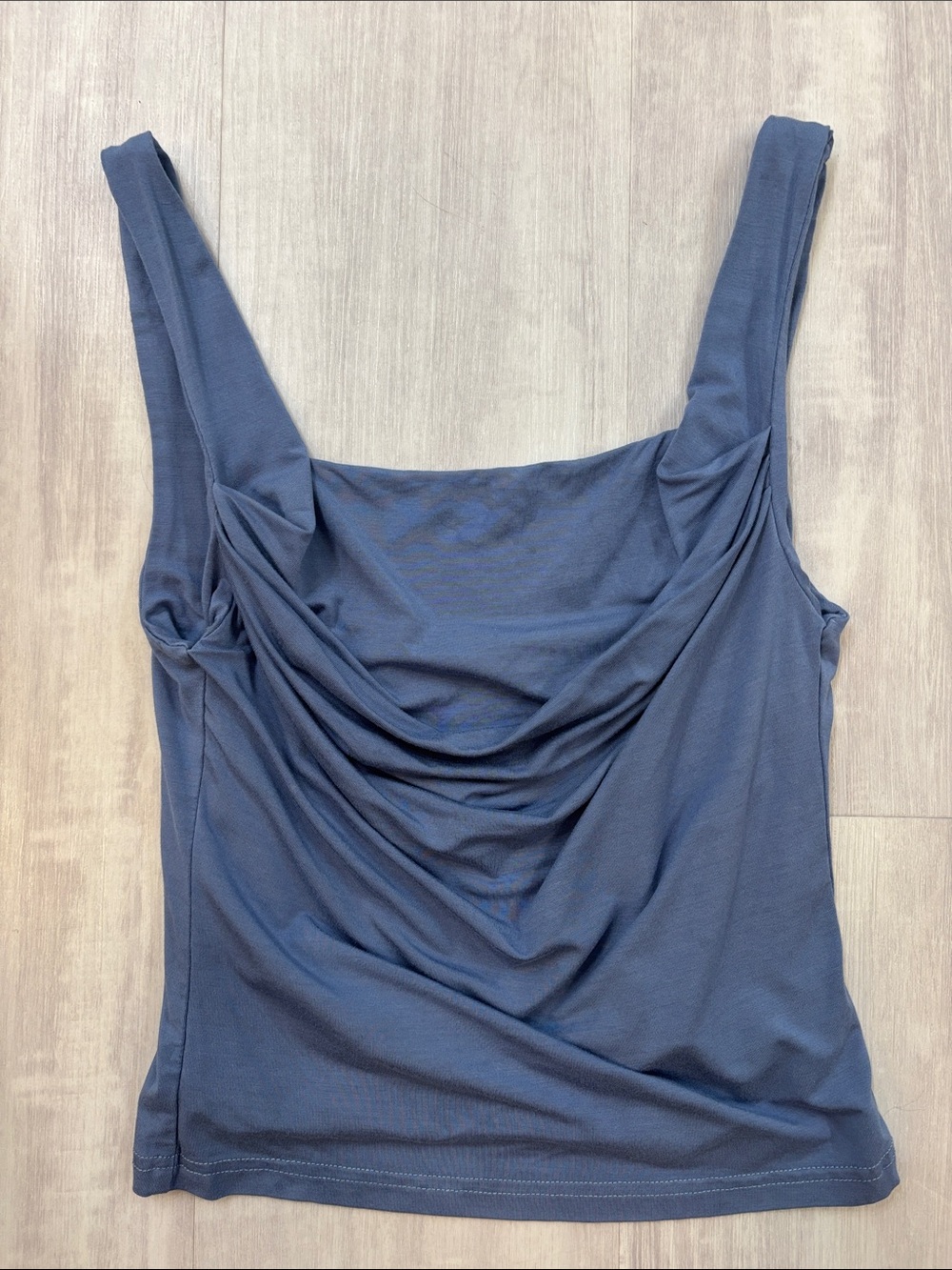 Forefair Draped Square-Neck Tank Top — Slate Blue Small